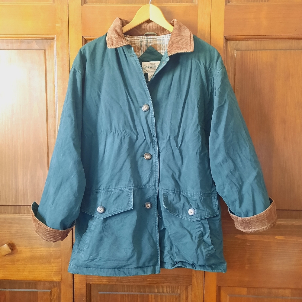 Vintage 90s St. John's Bay Forest Green Barn Coat Corduroy Collar Lined Size M
